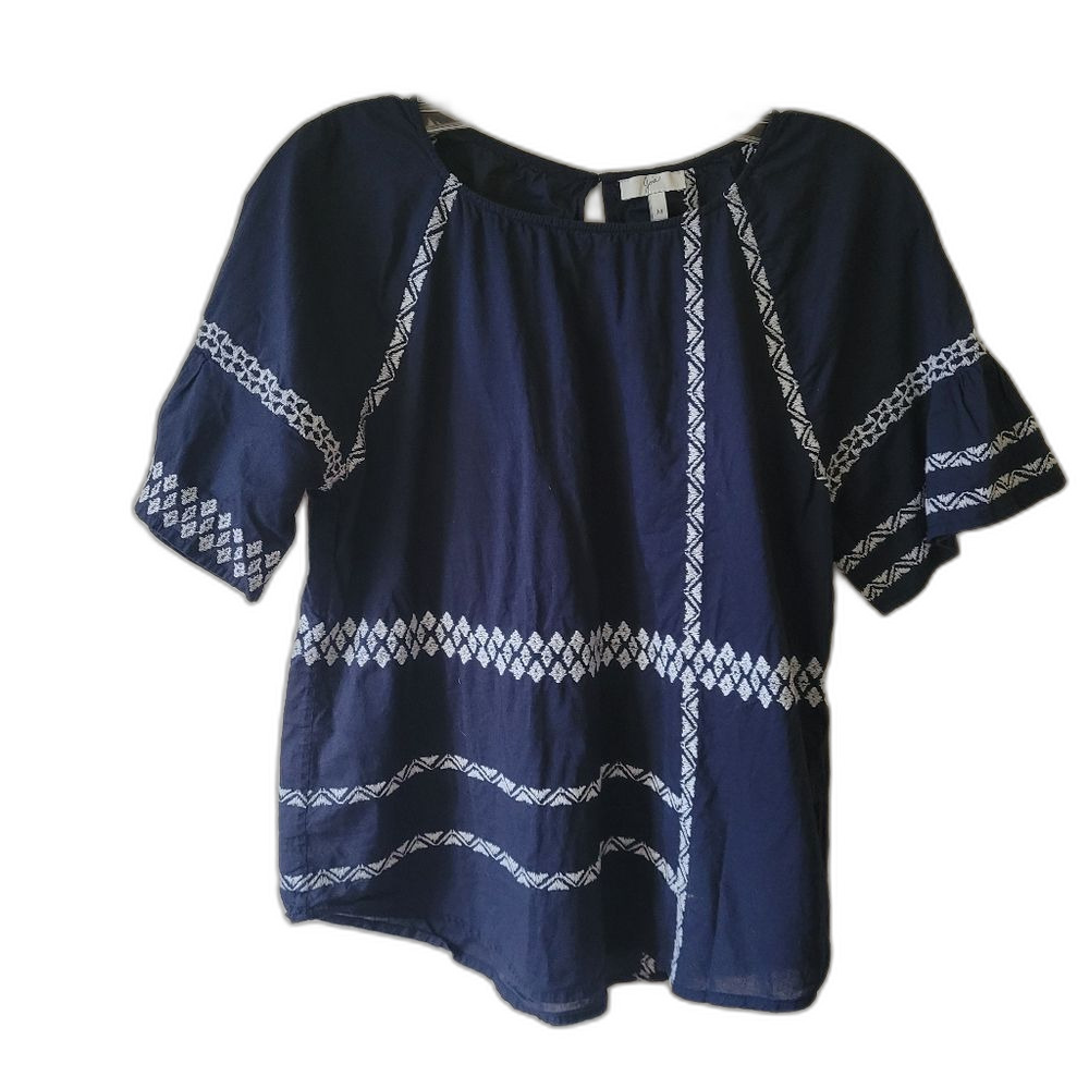Joie | 100% Cotton Top Embroidered Bohemian Vacation Travel Lagenlook Beach M